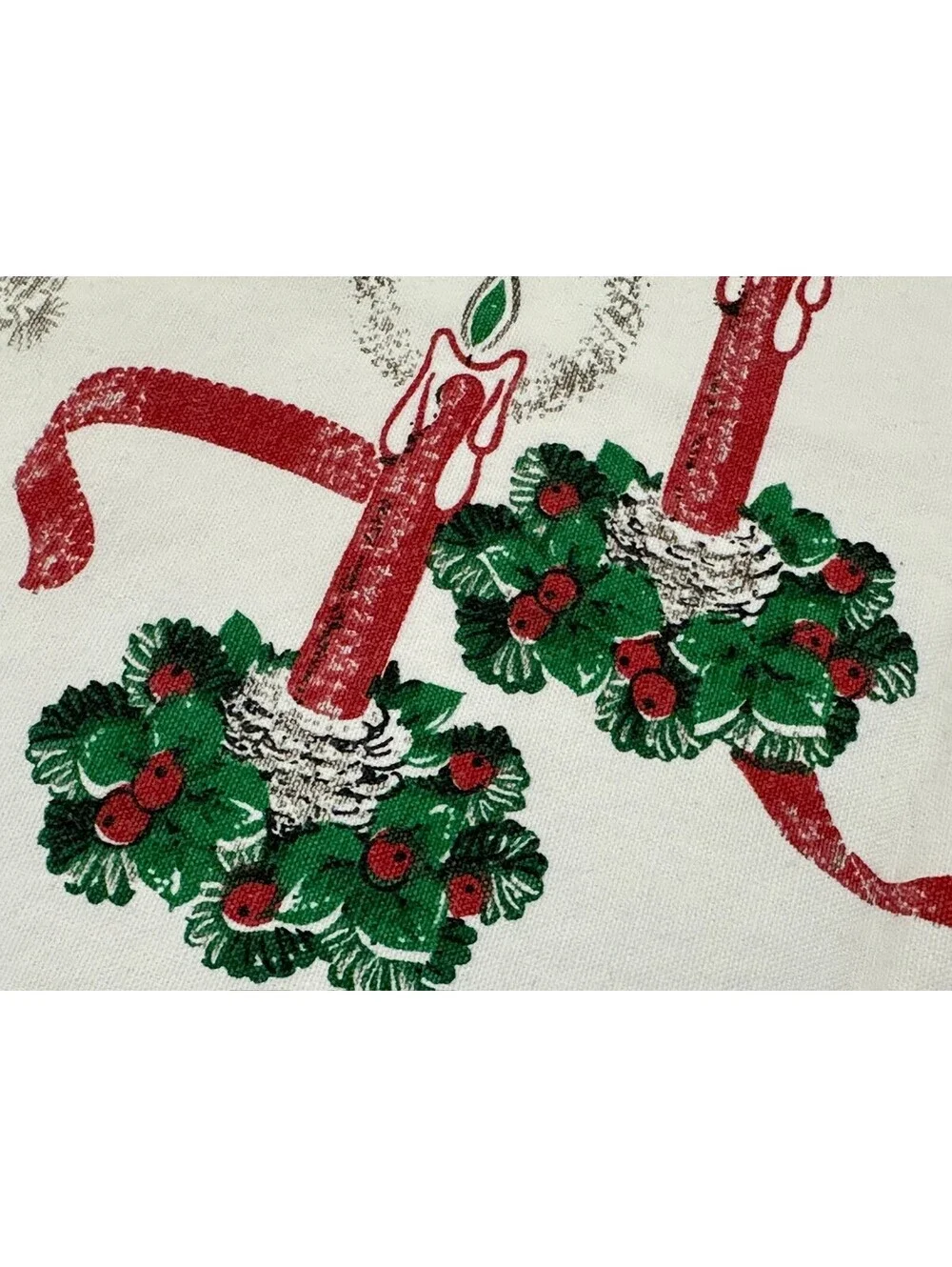 Vintage Christmas Table Runner Wreath Candle Holly Bows Linen? Cotton? 16